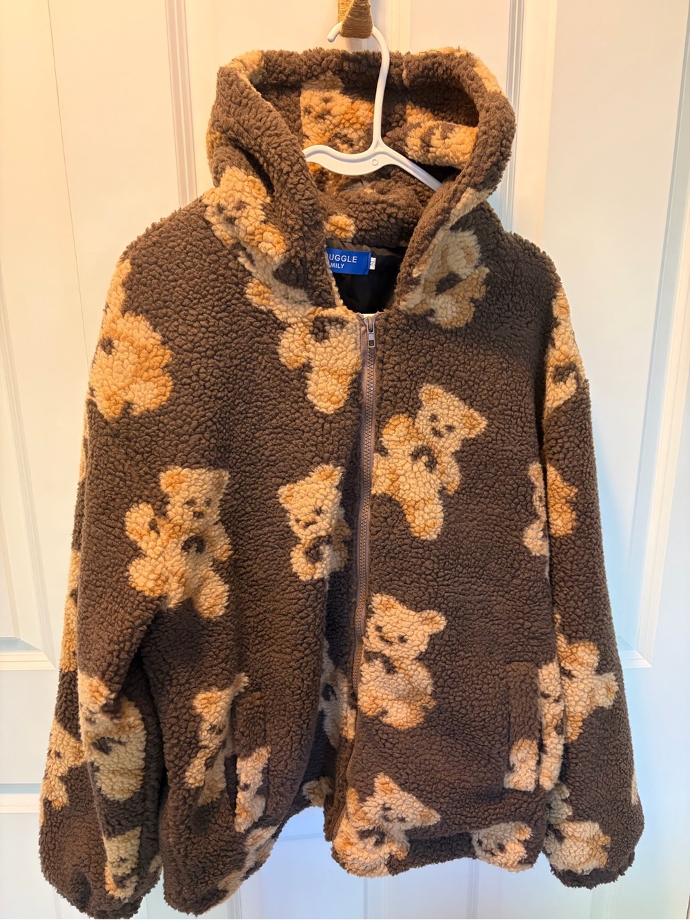 Struggle Family Cozy Teddy Bear Sherpa Zip Hoodie - Brown & Cream